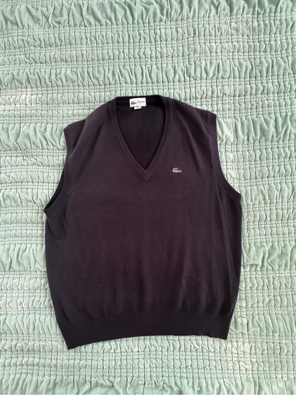 Lacoste Men’s Black V-Neck Sweater Vest with Subtle Logo-XL